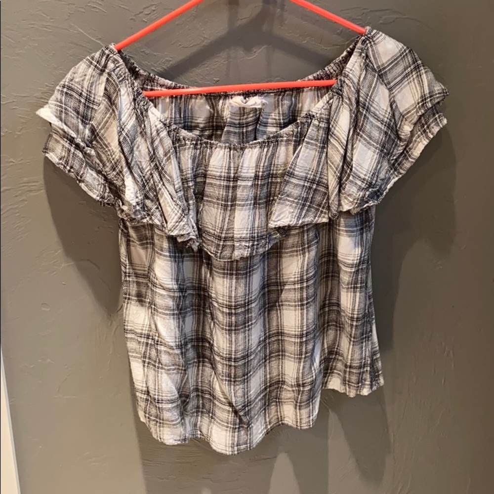 Black and white plaid off the shoulder top
